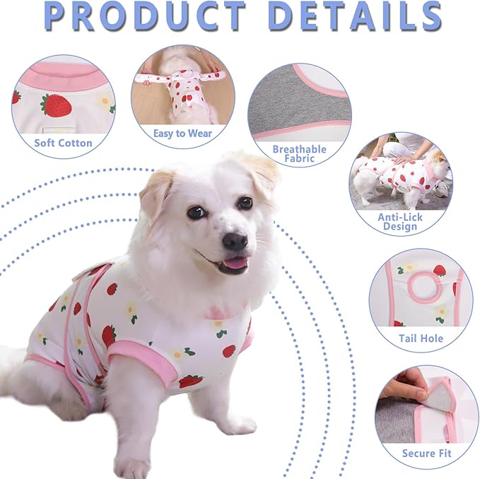 PET Glam Recovery Suit for Dogs Cats, After Surgery, Alternative E-Collar Dog CAT. PET Shirt Breathable Abdominal Wounds, Neuter Cotton, Prevent Licking Onesie Surgical (RED, XL)