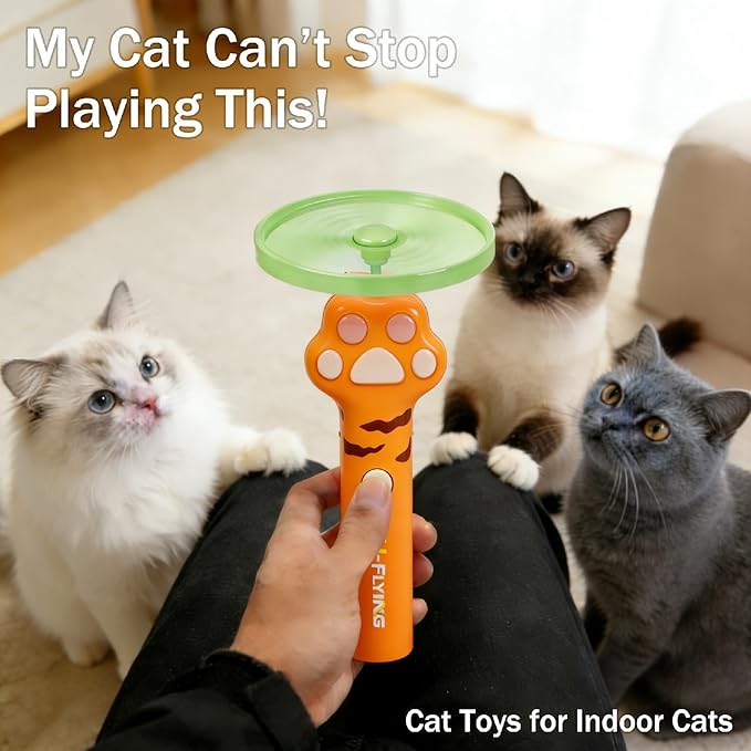 Cat Fetch Toy Launcher with 10 Soft & Flexible Discs, Cat Toys for Indoor Cats, LED Glowing Launcher, Electric Interactive Kitten Toy for Hunting & Exercise, USB Rechargeable