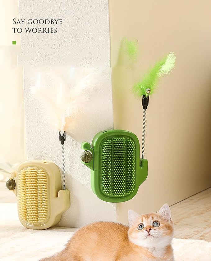 Pet Scratch the Itch, 5 Inch x 5 Inch Plastic Green Self-adhesive Massager Grooming Brushes Tools with Mint Ball for Cats and Dogs (green)