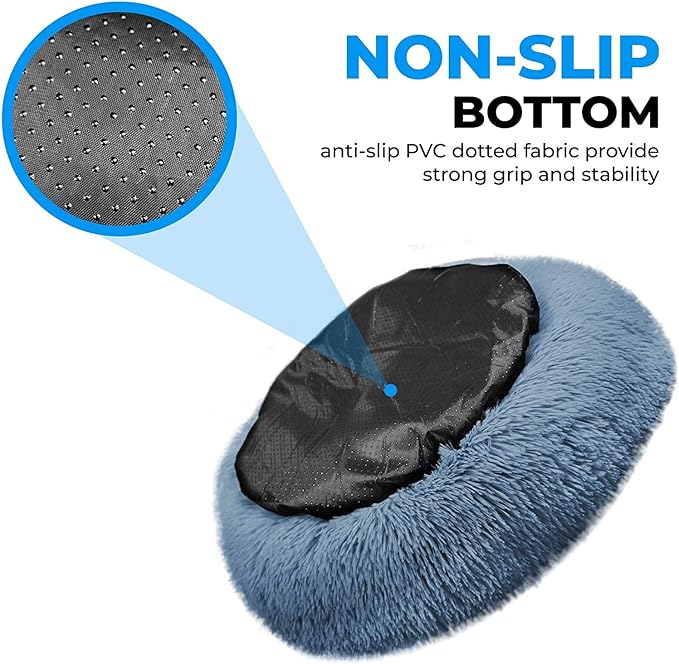 Whiskers & Friends Cat Beds for Indoor Cats, Fluffy Calming Donut Cat Bed, Small Dog Bed Washable - Orthopedic Soft Plush Pet Beds Sized for Kitten to Large Cats & Puppy to Small Dogs - Navy Grey 20''