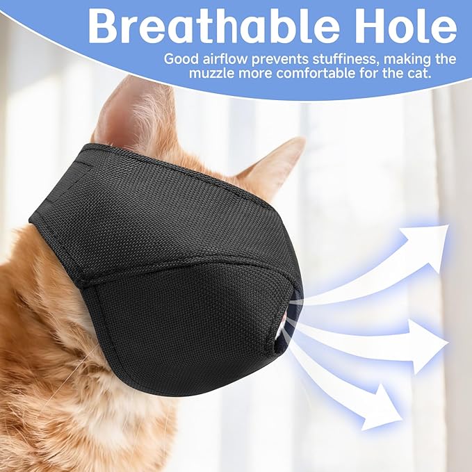 BARKLESS Cat Calming Muzzle for Grooming & Nail Trimming, Oxford Muzzle with Shading Design to Help Calm the Cat Down, Soft Head Cover to Prevent Biting & Scratching (Black, L)