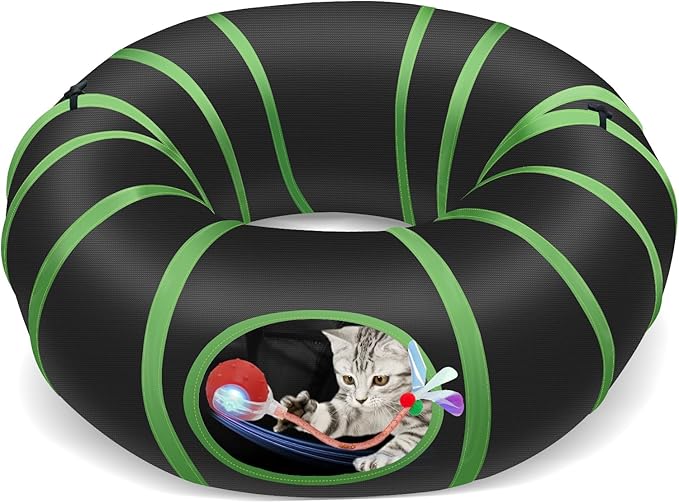 Interactive Cat Toy Ball Fast Rolling in Collapsible Cat Tunnel - 3 Speed Motion Activated, Auto Standby, Hide & Seek Hunting Toy for Indoor Cats & Kittens, USB Rechargeable, Boredom & Anxiety Relief
