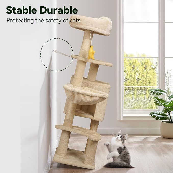 Meecal 43-Inch Cat Tree,Cute Cloud Cat Tree for Kittens & Small Cats Under 6 Months 9lbs, Cat Tower with Scratching Post, Double Condos, Plush Hammock & Dangling Toys, Beige