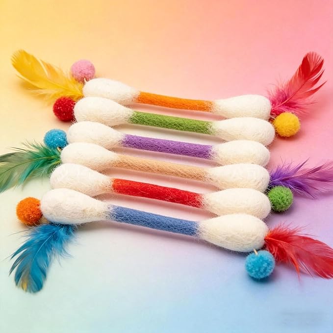 Cotton Swabs Cat Toys with Catnip,6 Pk Soft Interactive Giant Q Tip Cat Toy,Durable for Chew, Organic Catnip for Anxiety & as Digestive Aid,The Ideal Gift for cat Lovers(Beige 6-Pack)