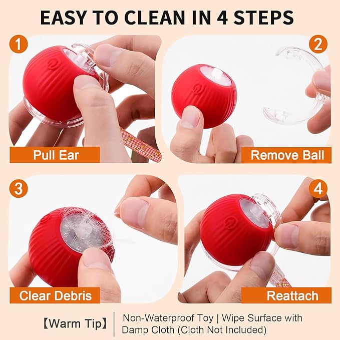 Interactive Cat Toy Ball - 3 LED Modes Motion Activated, Elastic Mesh Tail Type-C Rechargeable Self-Playing Toy for Bored Indoor Cats Kittens, Ideal Gift for Cat Lovers (Red)