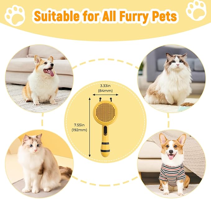 Kyakya Bee-Shaped Self-Cleaning Cat Brush for Shedding – One-Click Hair Removal & Soft Massage Grooming Brush, Washable Deshedding Tool for Cats & Dogs, Suitable for All Coat Types, Yellow