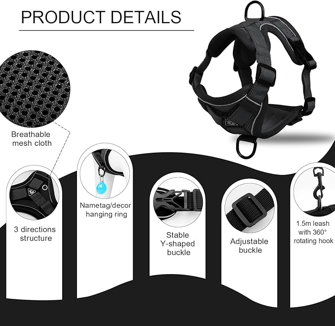 Vest Harness Leash Set for Small Dog Large Cat, Kitten Escape Proof Adjustable Jacket with Lead for Puppy Fat Cat Outdoor Walking, Soft Breathable Mesh Coat with Reflective Strip,XL Black