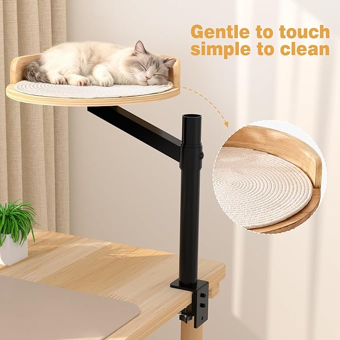 Cat Desk Bed for Indoor, 15.75" Modern Cat Bed for Desk with Mat 360° Rotating & Height Adjustable, Supports up to 22kg/48.5 lb, Furniture for Office and Gaming Tables