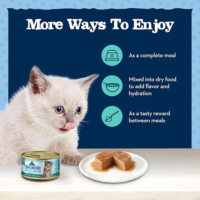 Blue Buffalo Baby Blue Natural Kitten Wet Cat Food Paté Variety Pack, Healthy Growth Formula with DHA, High-Protein & Grain-Free, Chicken and Salmon Recipes, 3-oz Cans (6 Count, 3 of Each)
