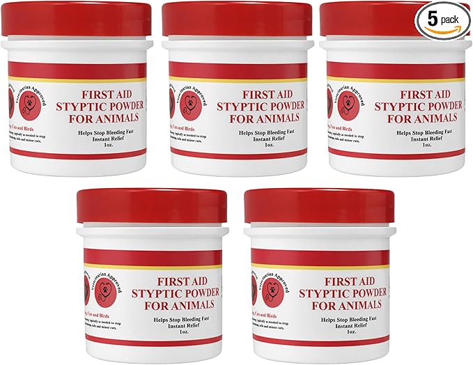 G.B.S Styptic Powder for Animals – Fast-Acting Blood Stop for Dogs, Cats, Birds & Small Pets – First Aid Powder for Nail Bleeding, Minor Cuts & Grooming – 1 oz, Pack of 5
