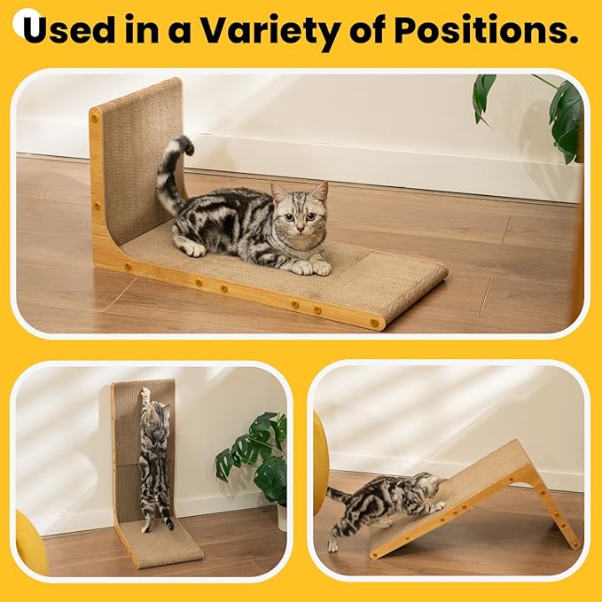 Conlun Cardboard Cat Scratcher, 23" L-Shaped Scratch Pad, Vertical Wall-Leaning Scratching Board to Protect Furniture for Indoor Cats,Wood Grain Large,2-Pack