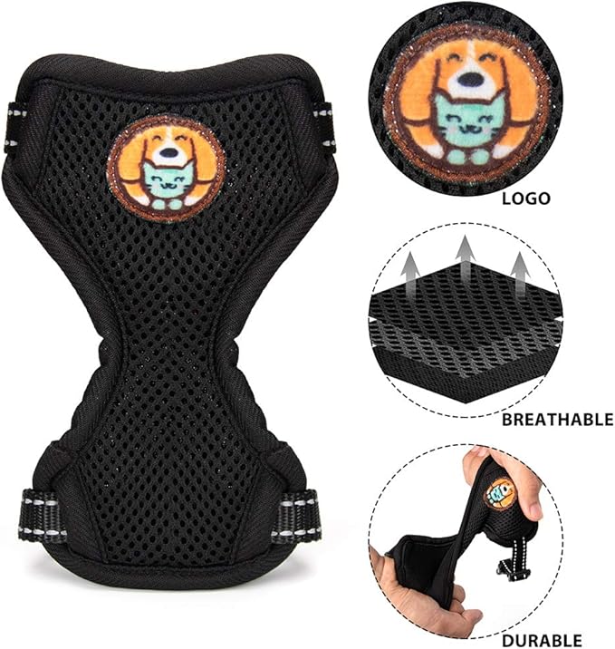 AWOOF Reflective Kitten Harness and Leash Escape Proof with Car Seat Belt, Adjustable Cat Puppy Walking Jacket with Metal Leash Ring
