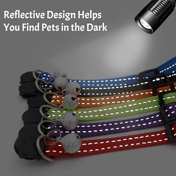 CAMAL 2 Pack Reflective Cat Collar Personalized, Custom Breakaway Cat Collar with Stainless Steel Pet ID Tag, Adjustable Cat Collars with Name and Phone Number for Cat Kitten Puppy