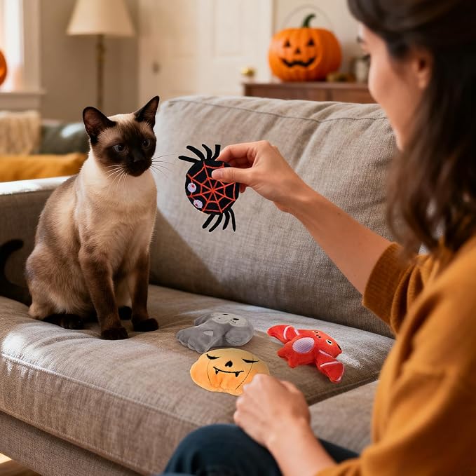 8PCS Halloween Catnip Ball Plushie Toy for Cats with Crinkle Paper Halloween Catnip Toys for Kitten