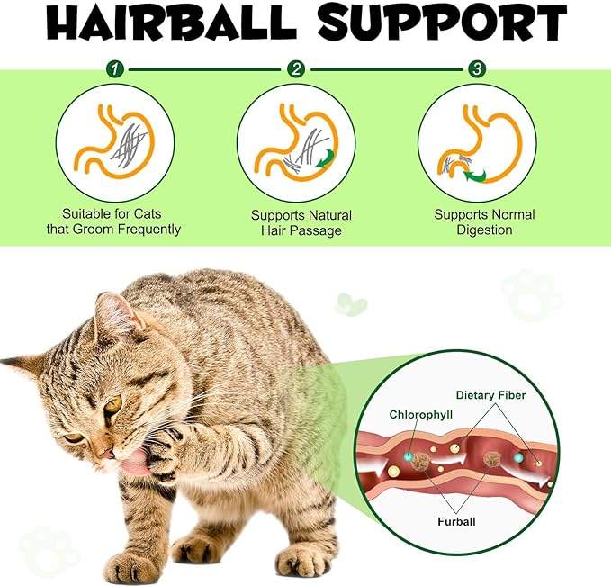 Freeze-Dried Cat Grass Pellets, High Protein 60% for Hairball Control & Digestive Health, Grain-Free Cat Supplements with Chicken & Fish Oil, Crunchy Bites for Cats 3+ Months