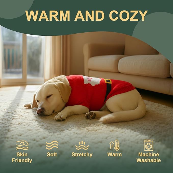 Dog Sweater Knitted for Small to Large Dogs Boy Girl, Classic Turtleneck Dog Christmas Sweaters, Warm & Soft Pet Clothes for Winter (Santa Claus, S)