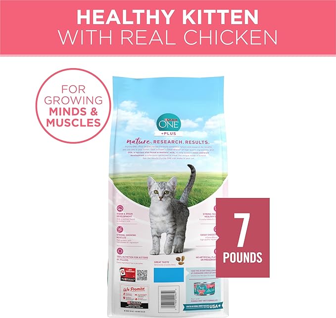 Purina ONE High Protein, Natural Dry Kitten Food, +Plus Healthy Kitten Formula - 7 lb. Bag
