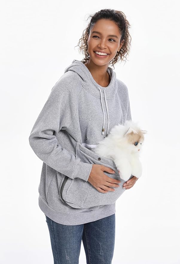 Unisex Cat Pouch Hoodie Long Sleeve Kitten Puppy Holder Hoodies Front Large Pouch Pet Carrier Sweatshirt