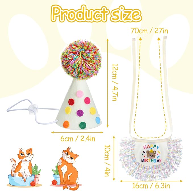 Tyqour Cat Birthday Hat Birthday Hats for Stuffed Animals Dog Party Hat Birthday Party Decorations Set for Small Medium Cats & Dogs