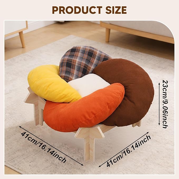 Elevated Bed Including Raised Cat Chair Dog Nesting Bed Indoor Furniture Removable Cushion Reliable Solid Wood for Small Dog Kitten
