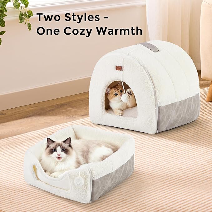 ZOMISIA Cat Bed Cave for Indoor Cats, 2-in-1 Cat Cave for Kittens and Small Pets with Removable Washable Cushioned Pillow, Enclosed Cat Bed Cozy Cat House Hideout with Non-Slip Bottom, 15 Inches