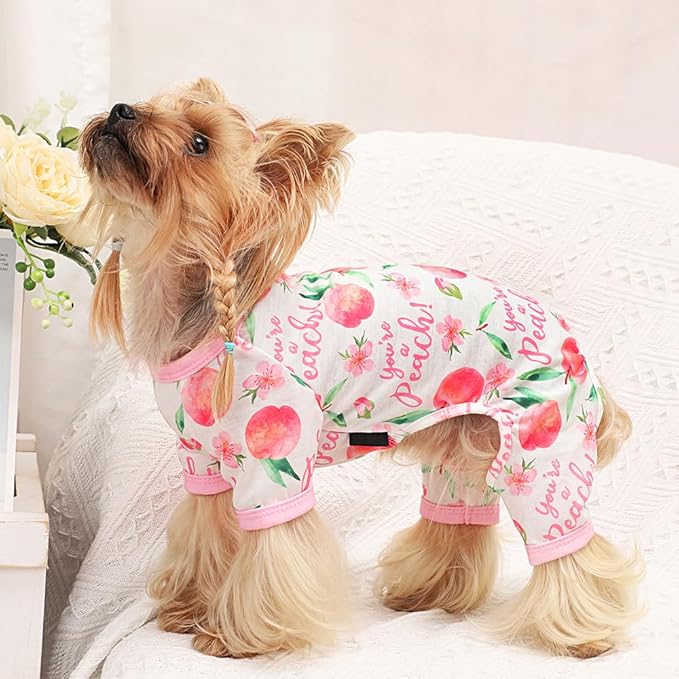 Yikeyo Dog Pajamas Small Sized Boy Girl, Cotton Stretchable Pet Clothes Jammies Puppy Outfits for Dogs Female Male, Spring Summer Doggie Pjs Doggy (Peach Pink, 2XL)