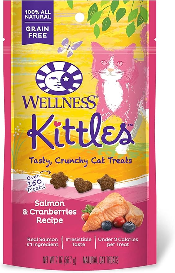 Aurora Pet Variety Pack 9 Wellnes Kittles Tasty Crunchy Cat Treats (3 Chicken, 3 Salmon, 3 Tuna) 2-oz Each with AuroraPet Grooming Wipes