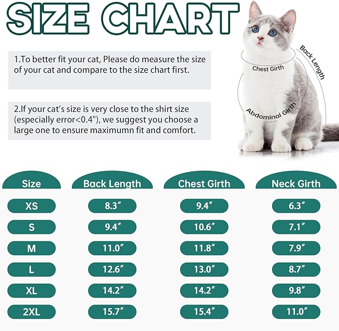 QBLEEV Sticky Hair Cat Clothes, Soft Cat Pajamas for Cats Only, Prevent Lost Fur Kitten Sweater Onesie, Stretchy Recovery Suit for Female Male Cats After Surgery Daily Wear, Green, XS