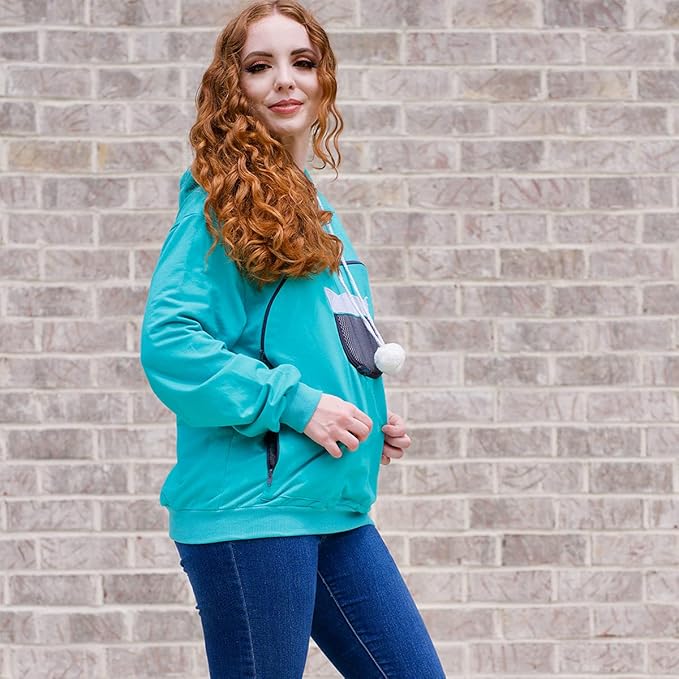 ALYC Unisex Hoodies Pet Holder Cat Dog Large Pouch Carriers Pullover with Cat Printing Sweatshirt (Green-XL)