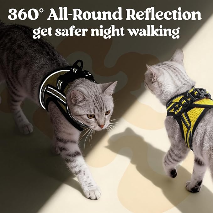 rabbitgoo Cat Harness and Leash Set for Walking Escape Proof, Adjustable Soft Kittens Vest with Reflective Strip for Cats, Comfortable Outdoor Vest, Bright Yellow, L