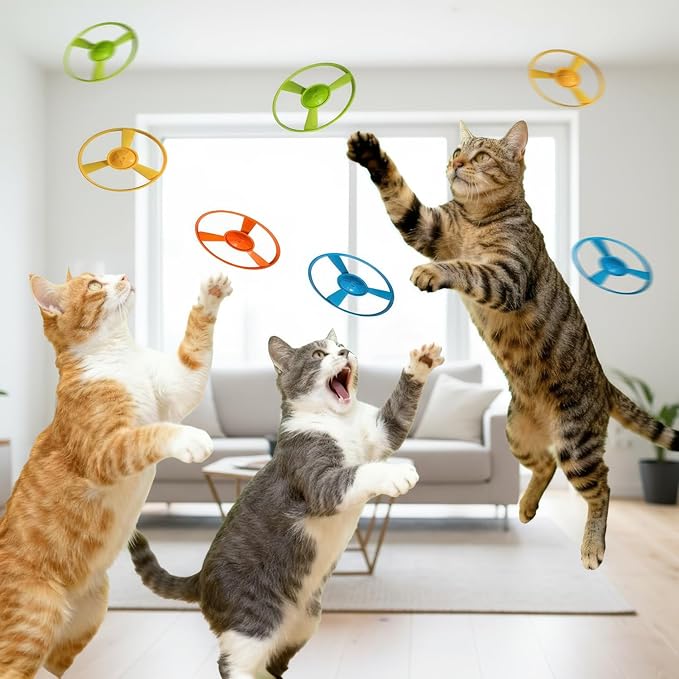 Interactive Cat Toy Fetch Launcher | Includes 8 Soft Discs for Indoor Cats | One-Press Easy Launch Cat Hunting Toy to Relieve Boredom | Ideal for Kittens and Adult Cats, Yellow