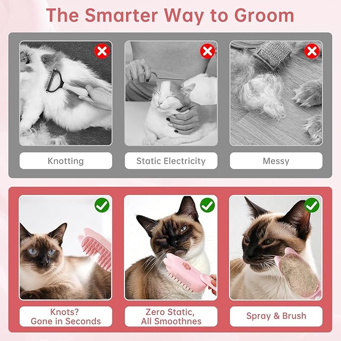 2026 New Steam Brush for Cats, 3 in 1 Steam Comb for Shedding Dog Pet Hair Cleaning Brush for Spray Dog Grooming for Long & Short Haired Pets – Cat Hair Spritz Defur Comb