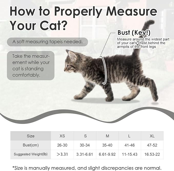 Cat Harness and Leash Set Escape Proof, Adjustable Leash & Breathable Mesh Vest with Reflective Strips & Flower, (S)