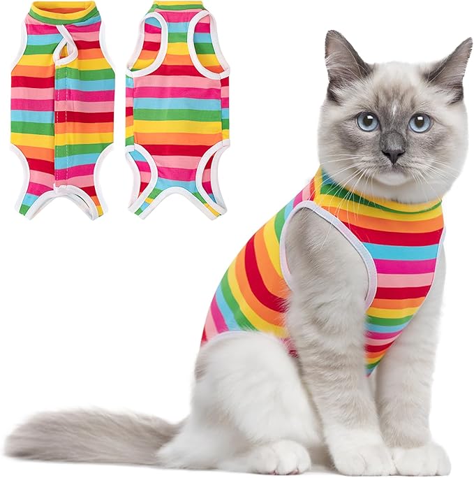 Coppthinktu Cat Recovery Suit Female Cats Onesie for Cats, Breathable Cat Surgery Suit for Surgical Abdominal Wounds Skin Diseases, Cute Kitten Spay Recovery Suit E-Collar Alternative Anti Licking