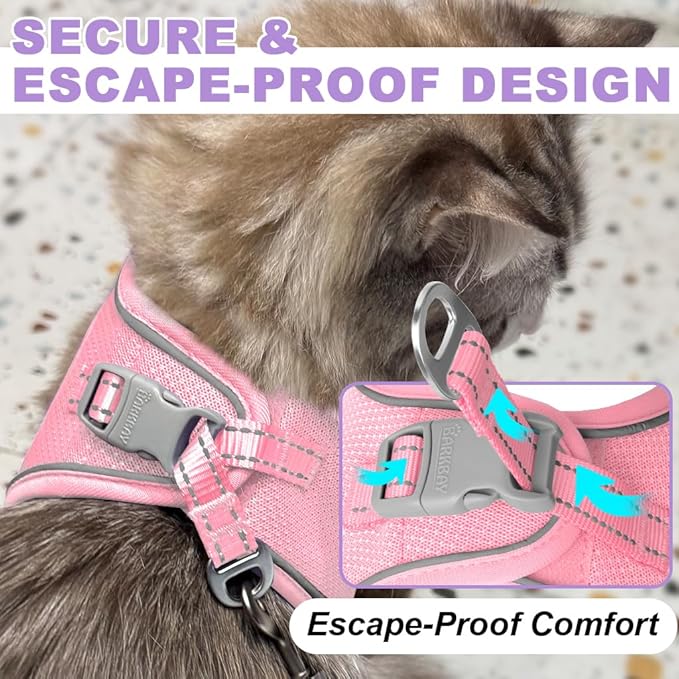 Cat Harness and Leash Set,Escape Proof Kitten Harness,Step in Adjustable Soft Lightweight,Easy Control,Reflective Strips Comfortable for Walking Travel(Baby Pink,M)