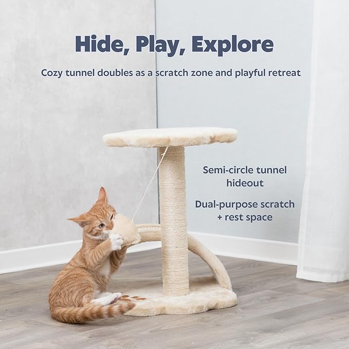 TRIXIE Vitoria 16.9-in Cat Tree for Kittens, Kitty Scratching Post, Sisal Covered Scratcher, Dangling Cat Toy, Beige