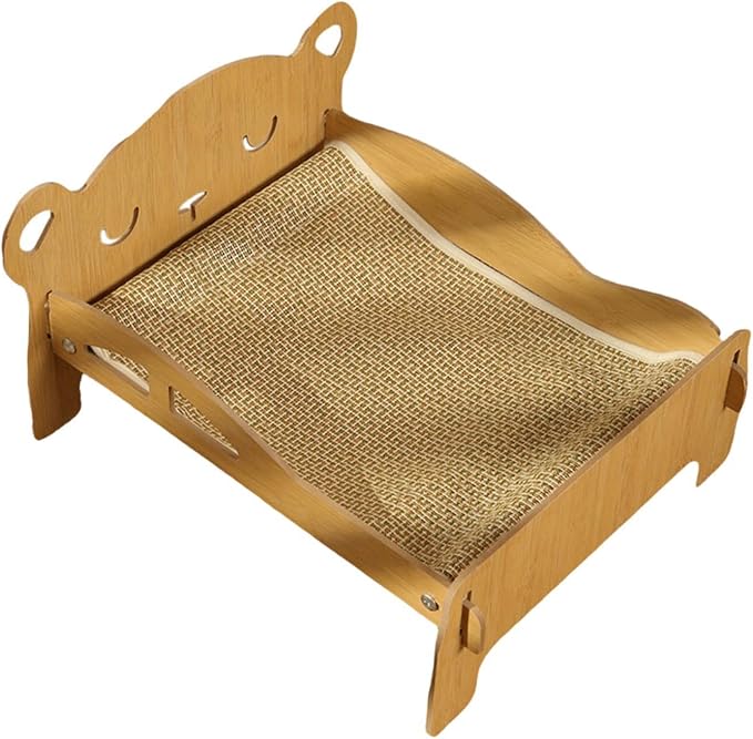 Cat Scratcher Bed Bear Head Design Wood Scratching Board Elevated Hammock Lounge Furniture Protector for Cats Small Dogs