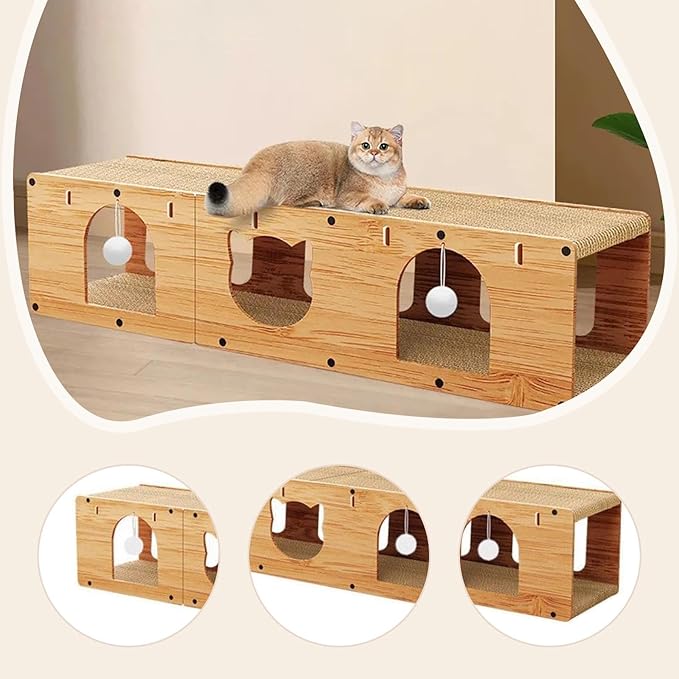 HouseVibe Cat Tunnel Scratcher with Scratching Pad, Multipurpose Corrugated Tunnel Bed Furniture Protector for Indoor Cats- XL