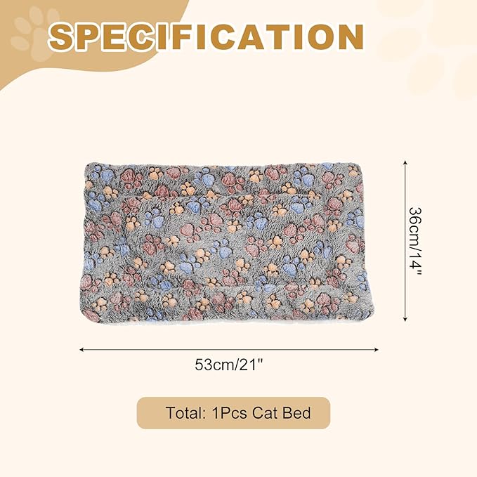 Dog Cat Bed Mat, Soft Coral Fleece Pet Cushion Pad with Cute Paw Print, Warm Washable Pet Bed 21x14 Inches, (Black), Intended for Medium Small Dog Cat