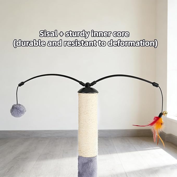 YUNIQUE Cat Scratching Post with Sisal Rope, Small Cat Tree with Dangling Balls & Feather for Kittens (Grey, 20.9‘’)