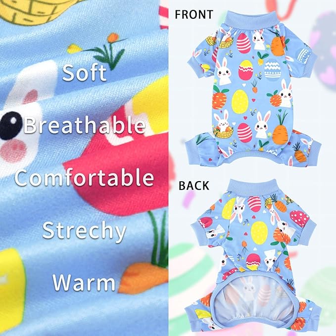XPUDAC Easter Eggs Dog Pajamas Soft Lightweight Bunny Dog Clothes for Small Medium Dogs Pet Jumpsuit Outfit Cat Apparel-S