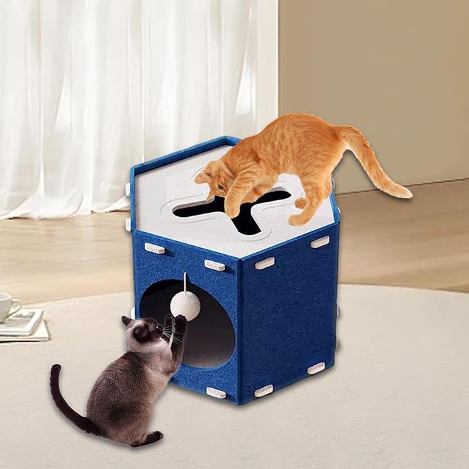 Cat House, Hiding Bed, Tunnel-Like Furniture, Scratch-Resistant, with Hole, Foldable, Stable Construction, Encourages Exercise, Suitable Fo, Blue