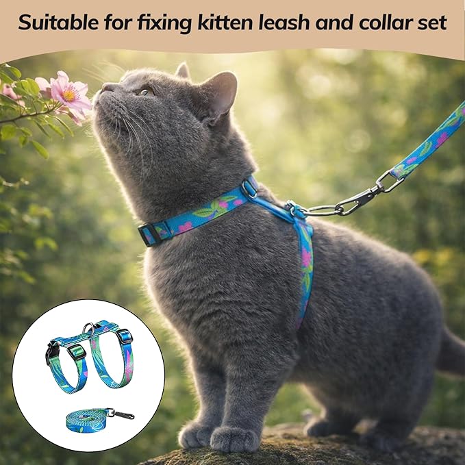Cat Harness and Leash Set, 3-in-1 Adjustable & Lightweight, Escape Proof Cat Harness, Walking Travel Kitten Harness for Small Medium Large Cats (Hawaii Green)