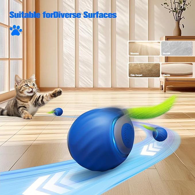 2 Pcs Speedy Tail, Interactive 2.0 Cat Toy Ball for Indoor, Automatic Speedy Sprint Balls and Chirping Ball, Self Play Hunting Rolling Kitty Kitten Catnip Exercise Toys