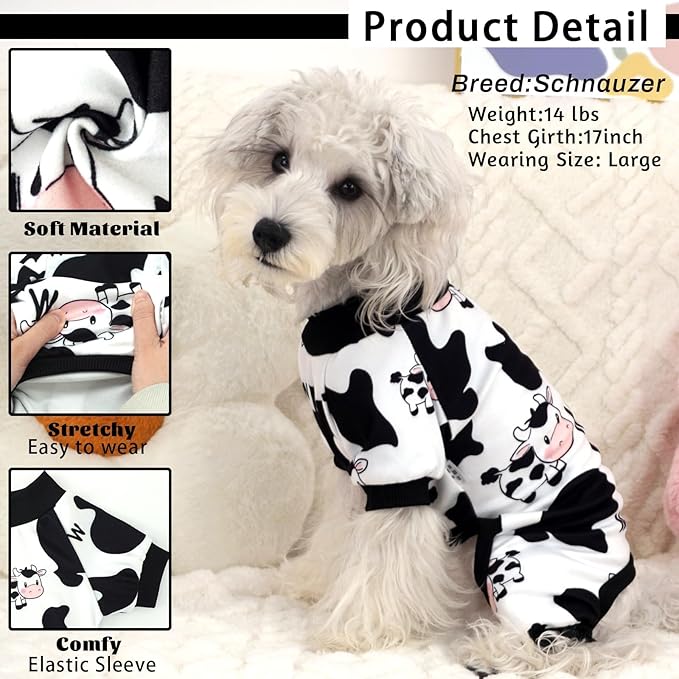 XPUDAC Dog Pajamas Soft Stretchy Cow Dog Clothes for Small Medium Dogs Pet Jumpsuit Cat Apparel-XL