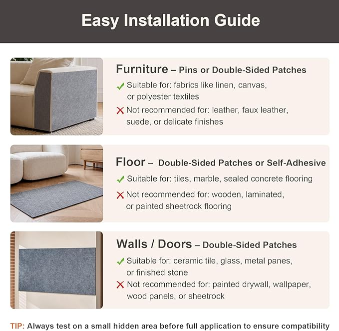 Cat Scratch Furniture Protector, 78.7"x15.7" Trimmable Self-Adhesive Cat Scratching Mat, Corner Couch Protector from Cat Claws, DIY Anti-Scratch Pad Rug for Sofa, Wall, Floor & Door, Gray