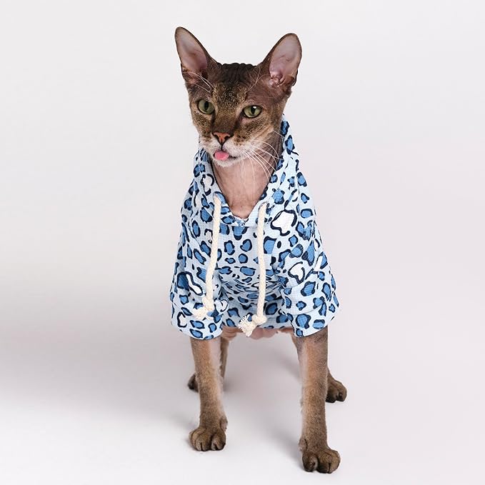 Sphynx Cat Clothes, Cat Hoodie for Hairless Cats, Cornish Rex and Devon Rex (Blue Hoodie, S(2-3.5lbs))