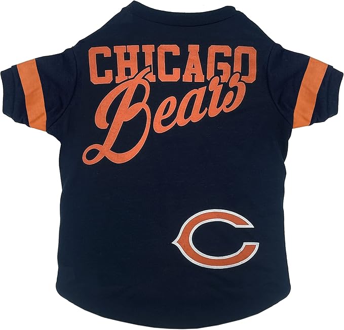 Pets First NFL Chicago Bears Striped Dog & Cat T-Shirt, Small. Football Pet Shirt for NFL Team Fans. New & Updated Fashionable Design, Durable & Cute Sports PET TEE Shirt Outfit (CHI-4146-SM)