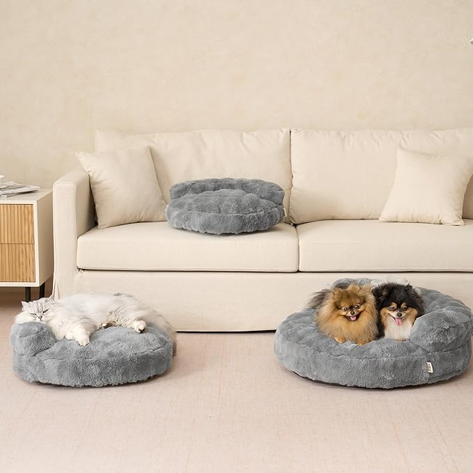 EHEYCIGA Soft Cat Couch Bed for Indoor Cats, Fluffy Small Dog Bed with Removable Washable Cover, Bolster Pet Sofa, Waterproof and Non-Slip, 23" x 23"x 7", Grey