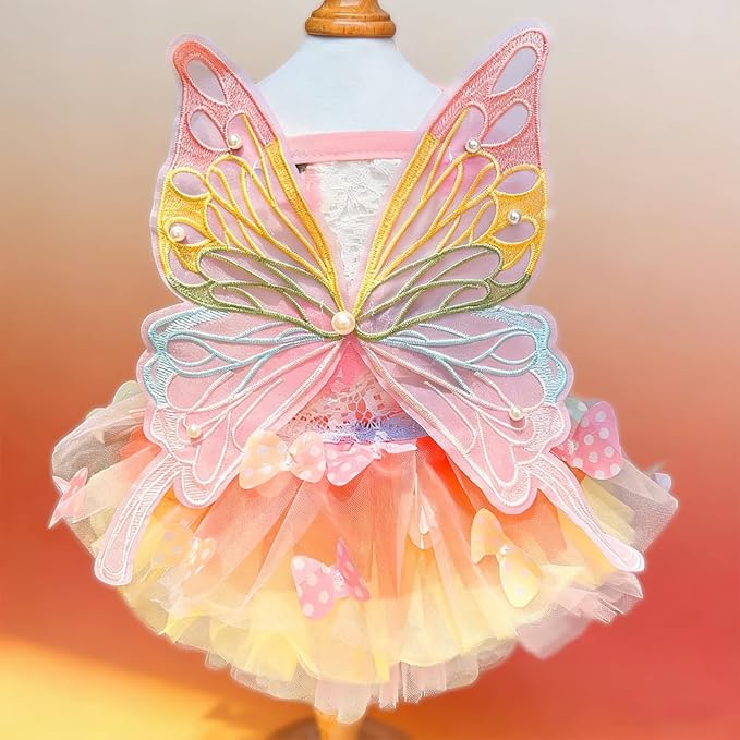 Dog Cute Rainbow Butterfly Dresses Cat Princess Dresses Pet Wedding Dresses Suitable for Corgis Teddy Dogs French Bulldog (Colorful Butterfly Skirt,M)